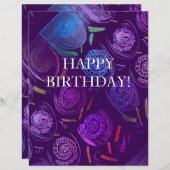 HAPPY BIRTHDAY PURPLE FLOWERS Paper Sheet (Front/Back)
