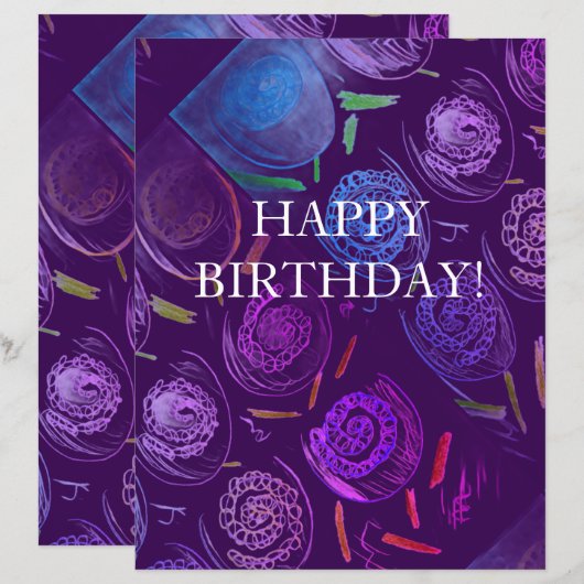 HAPPY BIRTHDAY PURPLE FLOWERS Paper Sheet (Front/Back)