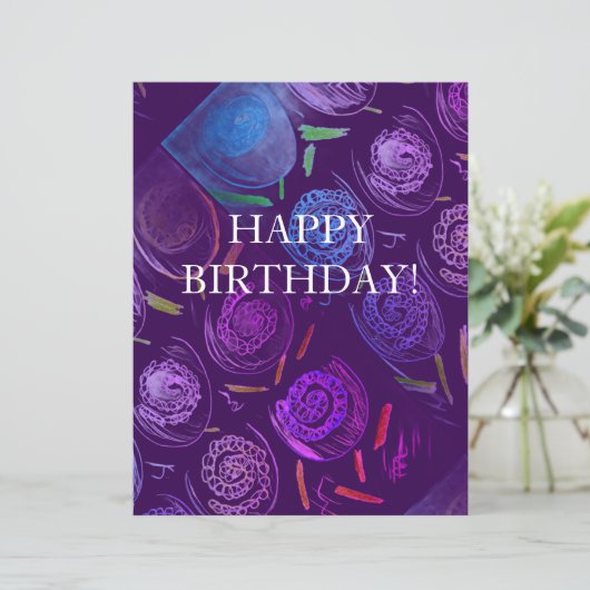 HAPPY BIRTHDAY PURPLE FLOWERS Paper Sheet (Standing Front)