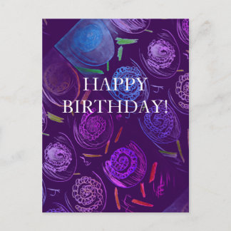 HAPPY BIRTHDAY PURPLE FLOWERS POSTCARD