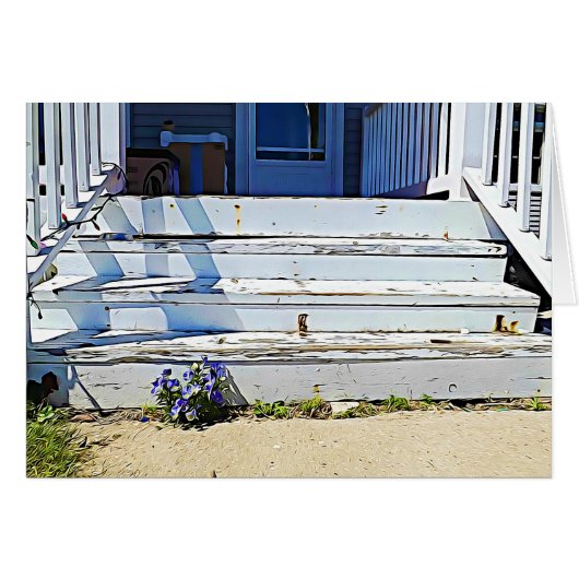 Happy Birthday Purple Flowers Stairs Card (Front Horizontal)