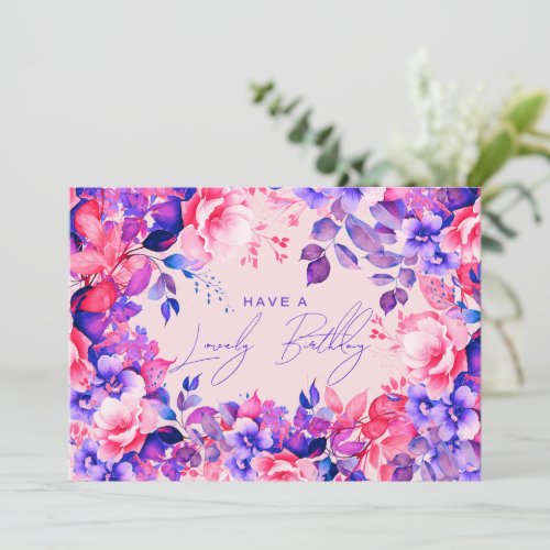 Happy Birthday Purple Garden Floral Blush Card