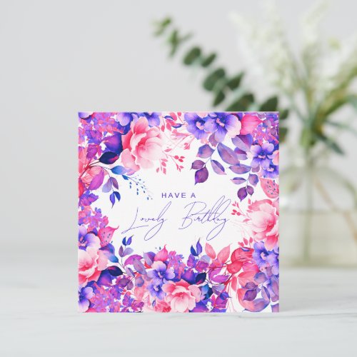 Happy Birthday Purple Garden Floral Card