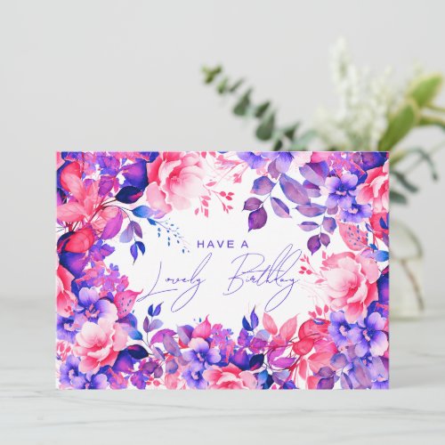 Happy Birthday Purple Garden Floral Card
