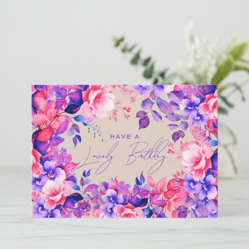 Happy Birthday Purple Garden Floral Champagne Card