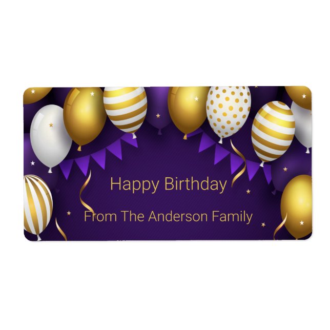 Happy Birthday - Purple/Gold Personalize  Label (Front)