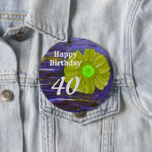 Happy Birthday Purple/ Green Flower Birthday Button