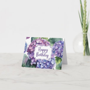 Happy Birthday Purple Hydrangea Flowers Card
