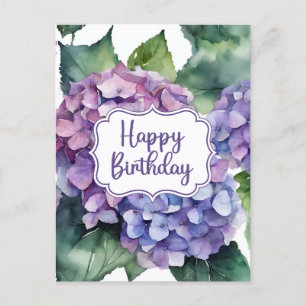 Happy Birthday Purple Hydrangea Flowers Postcard