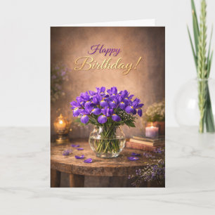 Happy Birthday Purple Iris Candlelight Card