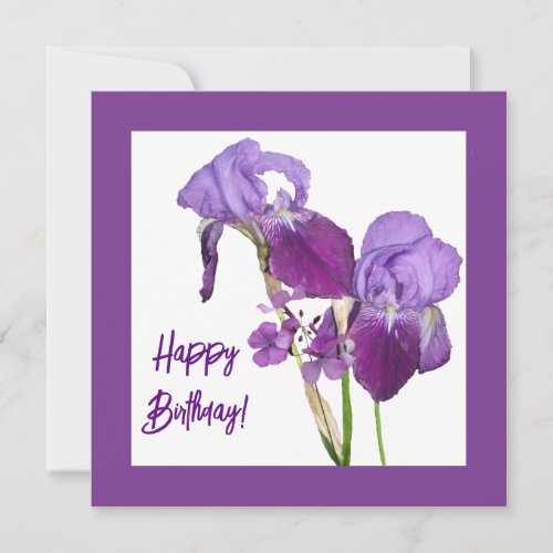 Happy birthday purple iris floral cute pretty boho holiday card