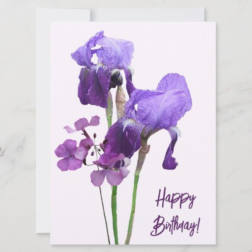 Happy birthday purple iris flowers boho trendy  holiday card