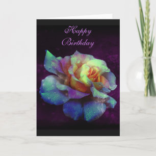 Happy Birthday Purple Kissed Turquoise Rose Card
