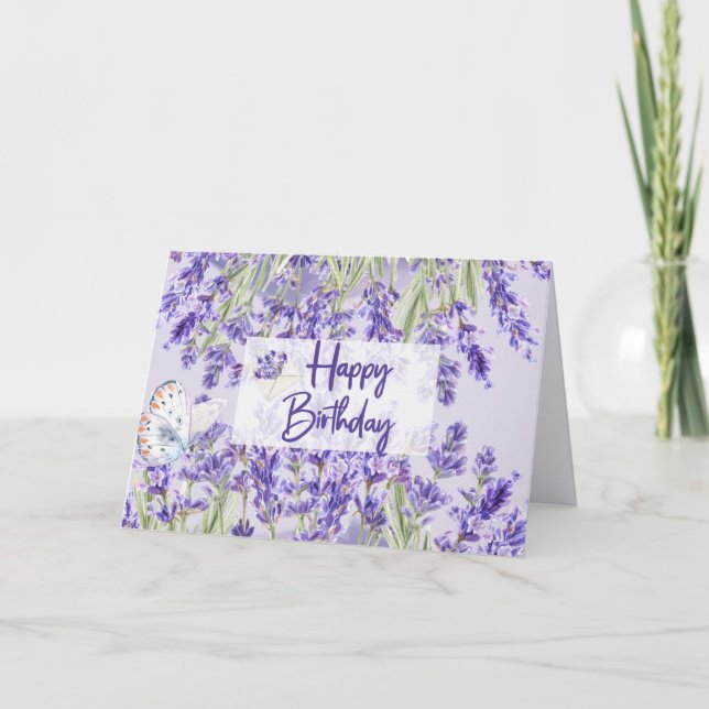Happy Birthday Purple Lavender Flowers Card (Front)