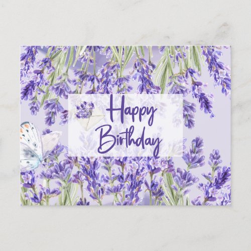 Happy Birthday Purple Lavender Flowers Postcard