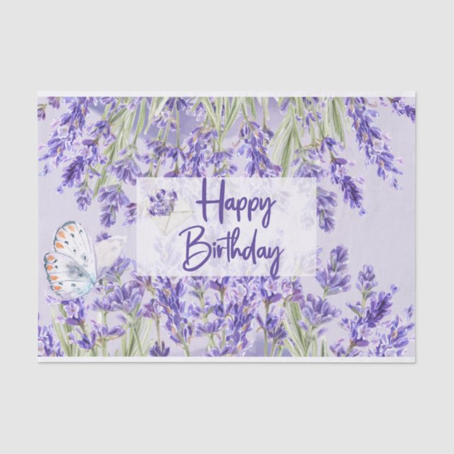 Happy Birthday Purple Lavender Flowers Tissue Paper (Front)