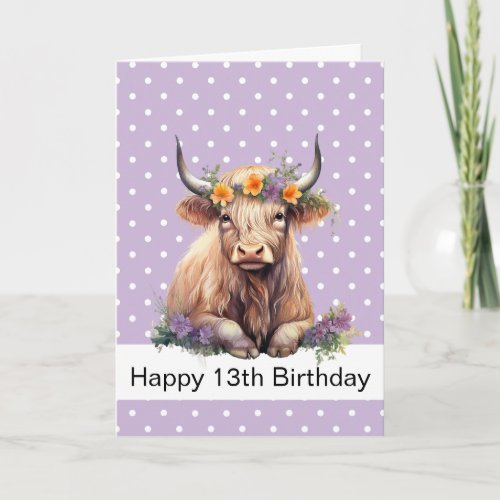 HAPPY BIRTHDAY Purple LONG HAIR BROWN COW CARD