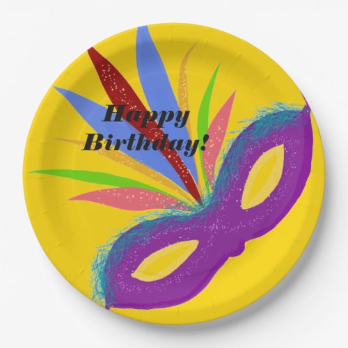 Happy Birthday Purple Masquerade Mask Paper Plates