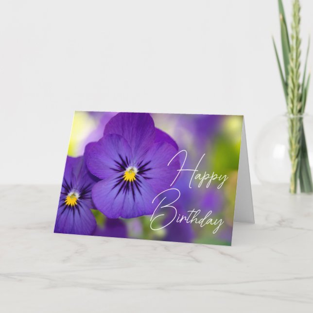 Happy Birthday | Purple Pansies Card (Front)