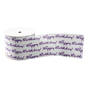 Happy Birthday! Purple Pattern Casual Script Grosgrain Ribbon