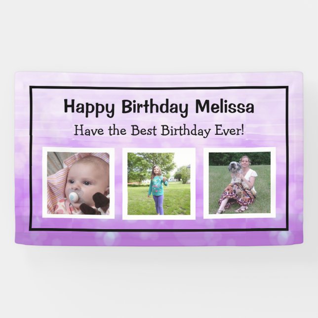 Happy Birthday Purple Personalized Photo Banner (Horizontal)