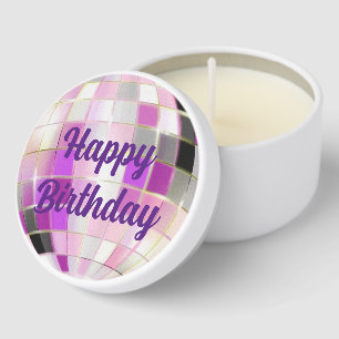 happy birthday purple pink disco ball stylish mini candle favors