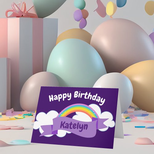Happy Birthday Purple Rainbow Cute Custom Card