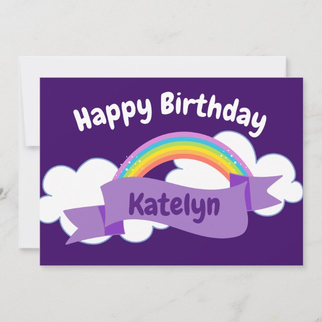 Happy Birthday Purple Rainbow Cute Personalized Card (Front)