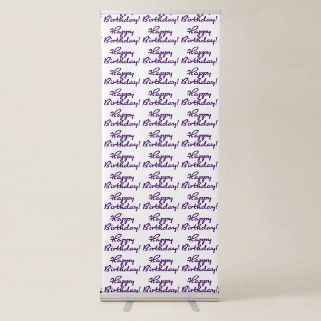 Happy Birthday Purple Script Selfie Backdrop Retractable Banner (Front)