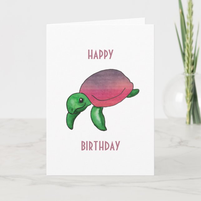 Happy Birthday Purple Sea Turtle Card (Front)
