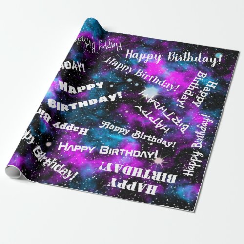Happy Birthday Purple Space Galaxy Cosmic Stars Wrapping Paper