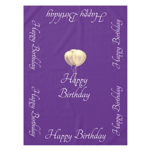 Happy Birthday Purple White Gold Balloons Elegant Tablecloth