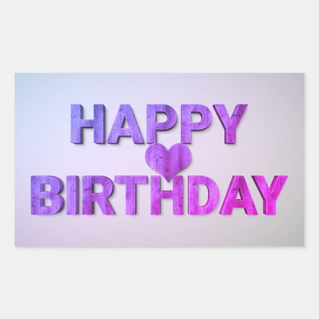 Happy Birthday Purple Wooden Cutout with Heart Rectangular Sticker (Front)