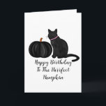 Happy Birthday Purrfect Pumpkin Pun Card<br><div class="desc">The purrfect pumpkin birthday card features a black cat sitting next to a black pumpkin. Cute cat with pink collar illustration for the girly cat lady. Great birthday card pun for females that own black cats. This fall cat illustration is perfect for October,  September,  or Fall birthdays.</div>