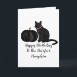 Happy Birthday Purrfect Pumpkin Pun Card<br><div class="desc">The purrfect pumpkin birthday card features a black cat sitting next to a black pumpkin. Cute cat with pink collar illustration for the girly cat lady. Great birthday card pun for females that own black cats. This fall cat illustration is perfect for October,  September,  or Fall birthdays.</div>