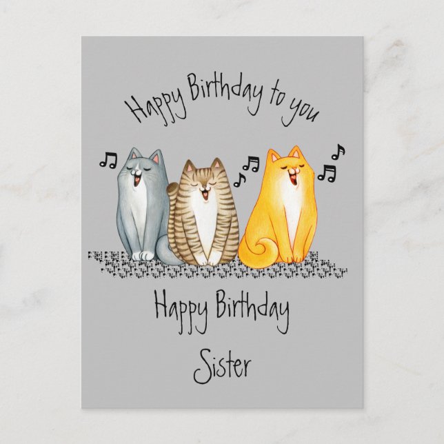 Happy Birthday Purrrfect Sister Ever Cute Cats  Postcard (Front)