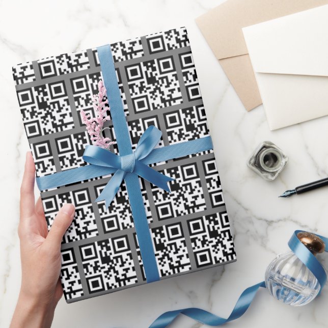 Happy Birthday QR Code on Gray Wrapping Paper (Gifting)