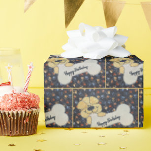 Happy Birthday Quilt Dog With a Bone Wrapping Paper