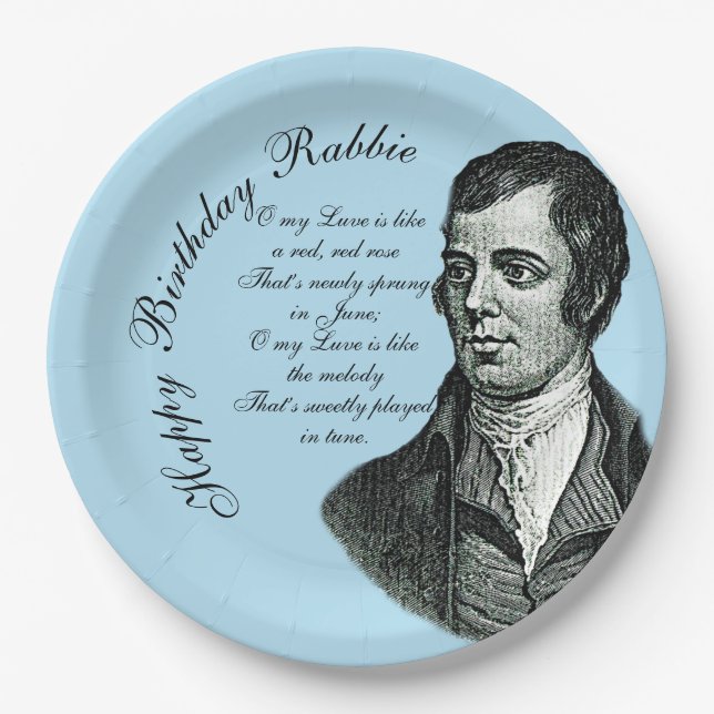 Happy Birthday Rabbie - Robert Burns Large 9" Paper Plates (Front)
