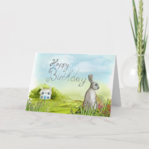 Happy Birthday Rabbit Blank Greeting Card