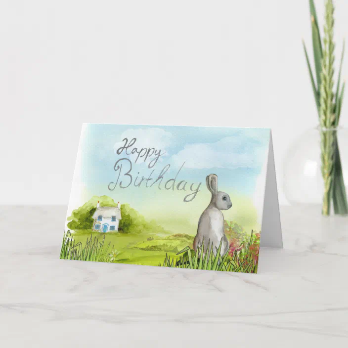 Rabbit Bunny Birthday Card Animal Blank inside 