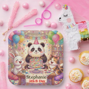Happy Birthday Rabbit Panda Cat Cute Animals Paper Plates