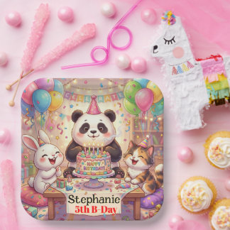 Happy Birthday Rabbit Panda Cat Cute Animals Paper Plates