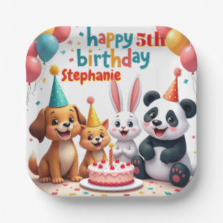 Happy Birthday Rabbit Panda Cat Dog Cute Animals  Paper Plates