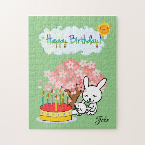 Happy Birthday Rabbit Tree Cake Sun Jigsaw Puzzle