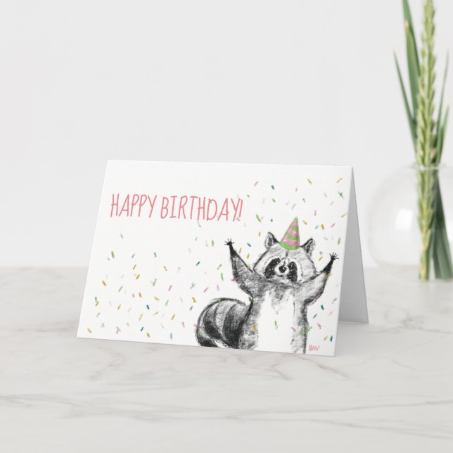 Happy Birthday Raccoon Card (Front)