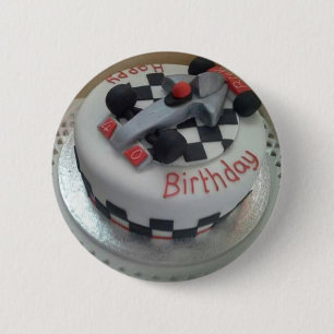 happy birthday racing car pinback button
