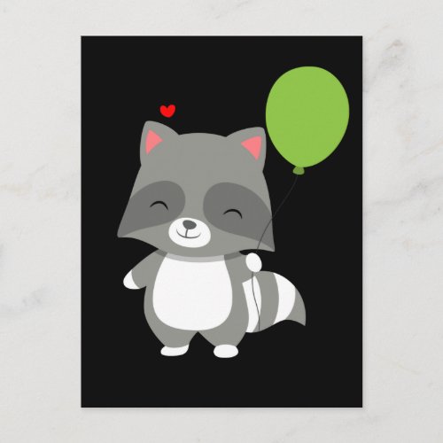 Happy Birthday Racoon Boy Girl Balloon Trash Panda Postcard