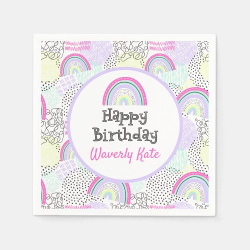 Happy Birthday Rainbow 90s Girls Kawaii Party Napkins