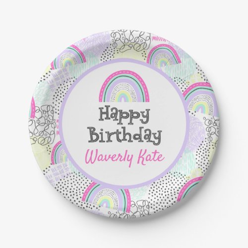 Happy Birthday Rainbow 90s Girls Kawaii Party Paper Plates